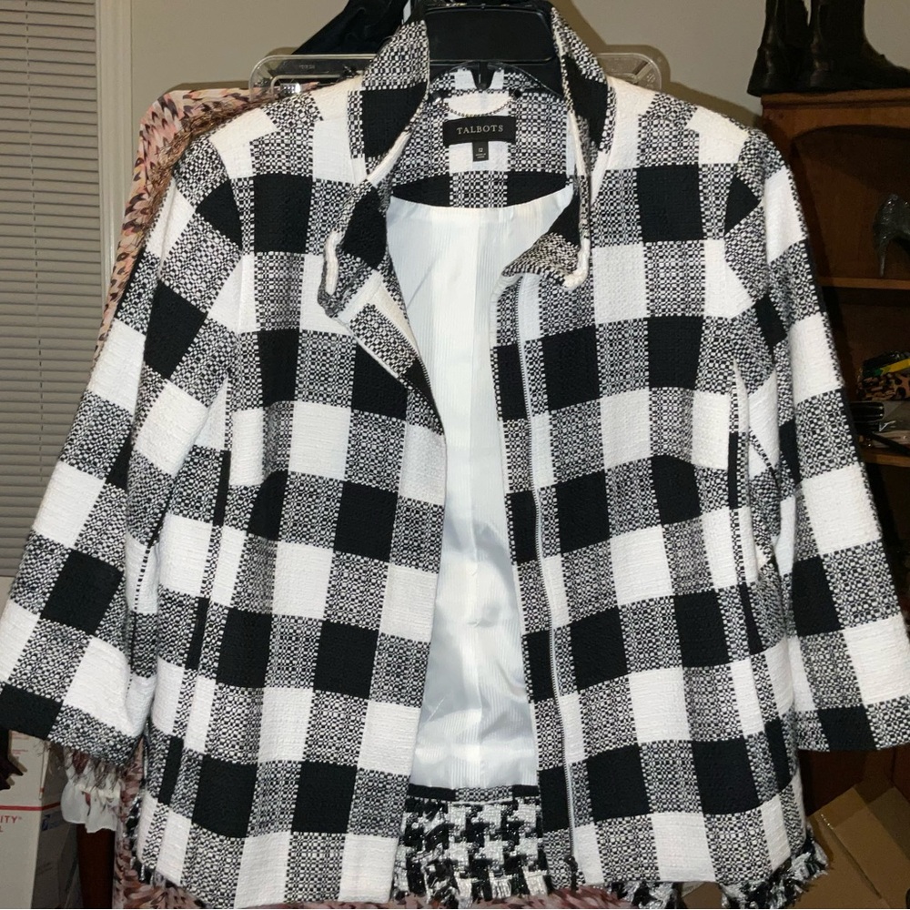 Talbots Women's Black and White Plaid Blazer